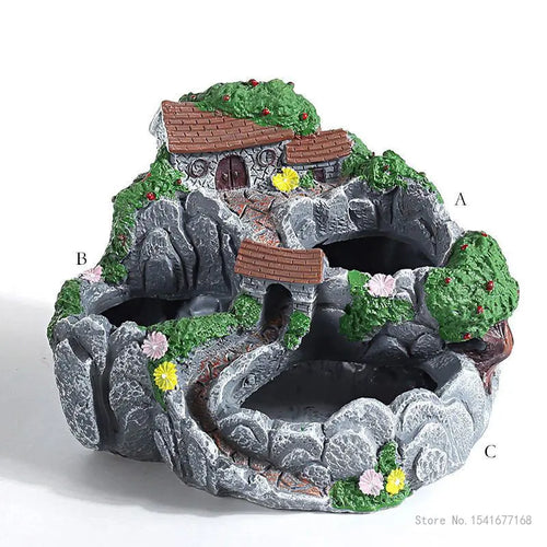Cache-pot en résine imitation pierre noir pour micro-paysage