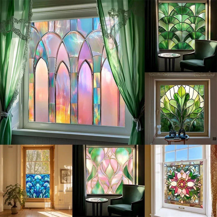Autocollant de fenêtre rétro coloré motif vitrail vintage sur verre