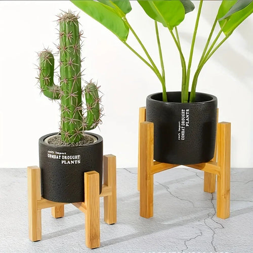Support de plante en bois design avec pot vert