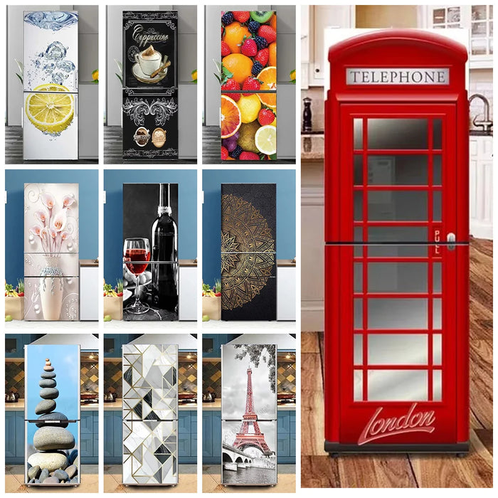 Autocollant décoratif cabine téléphonique rouge sur porte de placard de cuisine