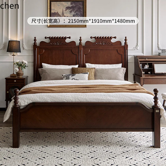 Lit en bois massif 1.8 double tête médiéval dans une chambre principale