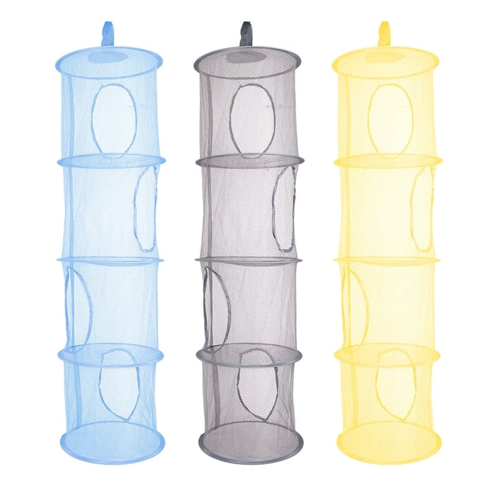 Panier de rangement suspendu 4 niveaux pliable en polyester gris clair