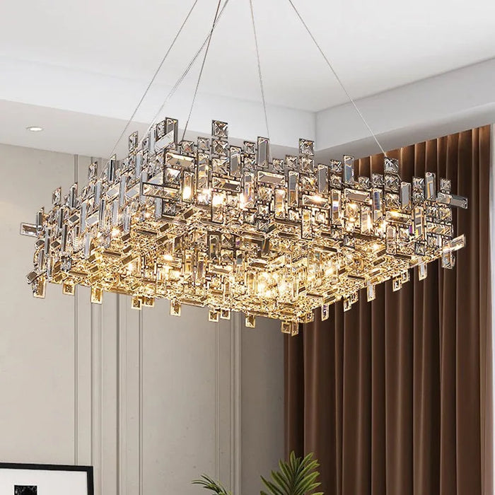 Lampe suspension carrée en cristal moderne pour salon