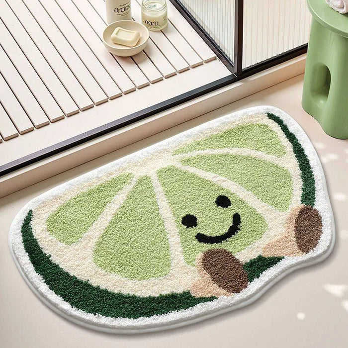 tapis sol antidérapant polyester cartoon fruits sourire mignon rouge vert beige