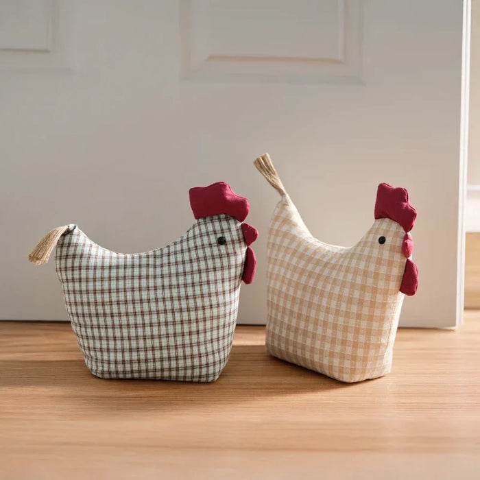 Cale porte coq en peluche design vichy jaune clair - Décoration rustique