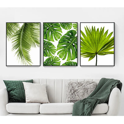 Affiche murale verte feuilles de bananier tropical
