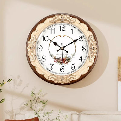 Horloge murale design luxe ronde avec motifs fleurs kawaii en métal léger