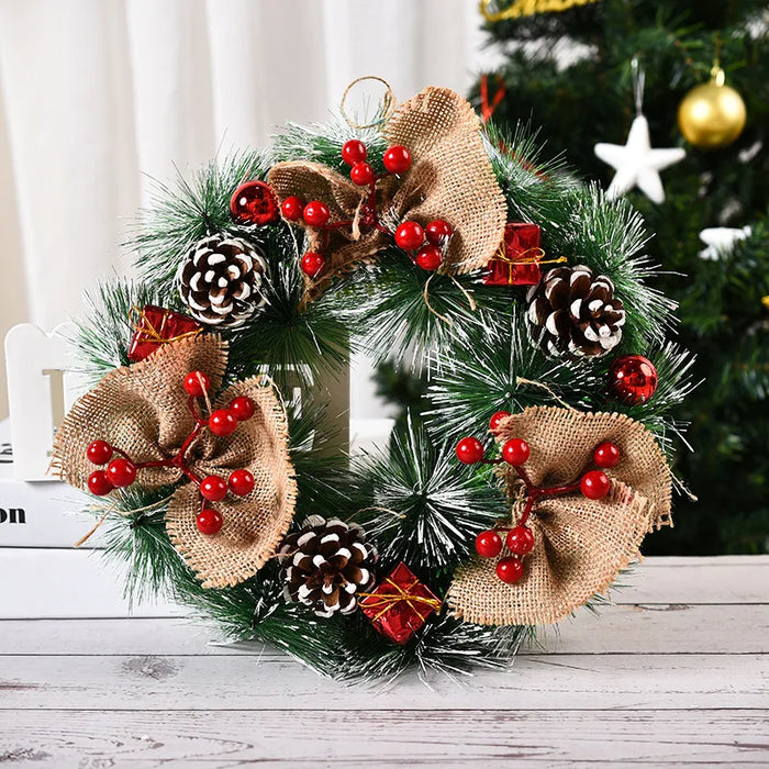 Couronne de Noël champagne or 32cm sur porte d'entrée