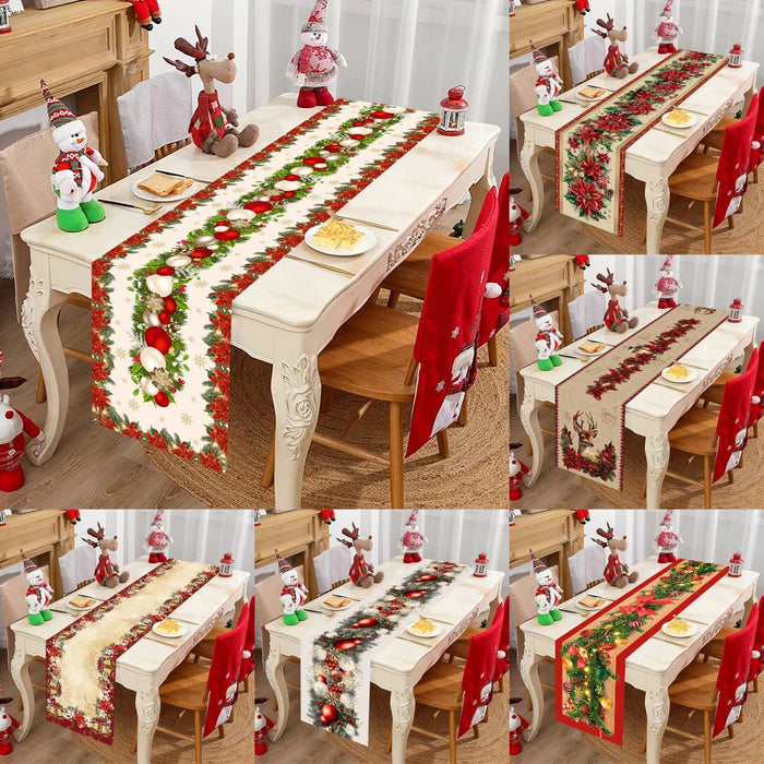 Chemin de table Noël vintage fleur rouge sur table en bois