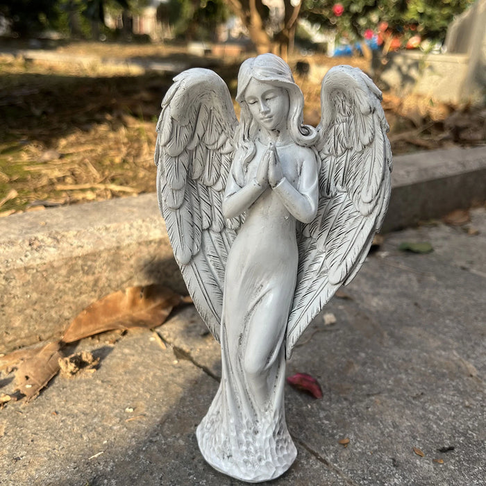 Statue d'ange en résine gris clair pour décoration de jardin