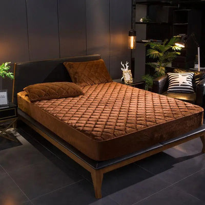 Housse de matelas velours épais matelassé pour lit 160x200 - Ombre Interieur