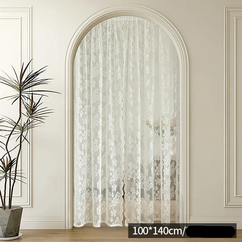 Rideau bonne femme blanc en dentelle pour arche, dimensions 100×140 cm