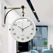 horloge murale blanche moderne minimaliste double face aiguilles noires salon entièrement métal