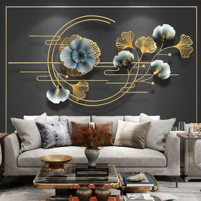 Décoration murale métal fleur moderne gris clair pour salon