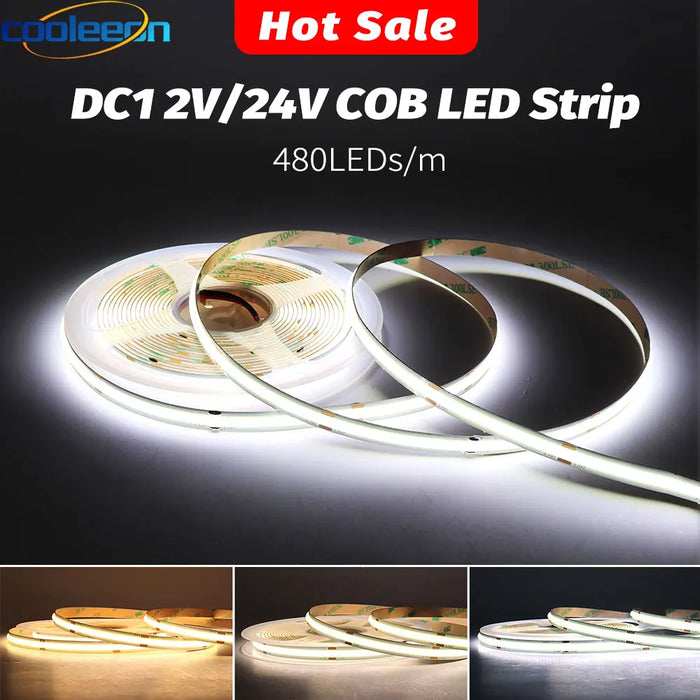 Ruban LED COB 480 LED déroulé montrant sa flexibilité