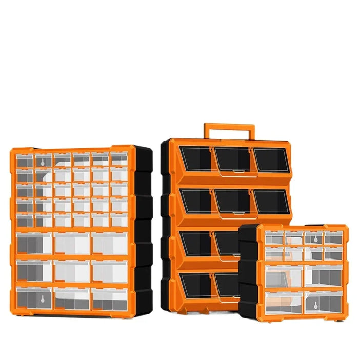 Boîte de rangement transparente orange avec compartiments