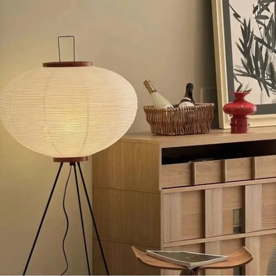 Lampadaire japonais en papier de riz blanc