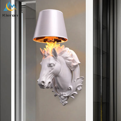 Applique murale LED tête de cheval en résine noire, lampe moderne pour chambre