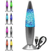 lampe lava led clignotante usb violet vert bleu rose argenté orange glitter rétro deco