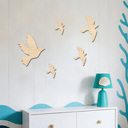 Panneau mural oiseaux volants en bois 5 pièces - Décoration murale mouette pour salon chambre