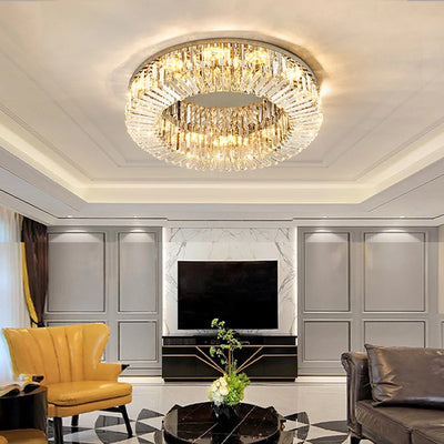 Plafonnier rond cristal K9 LED or salon moderne