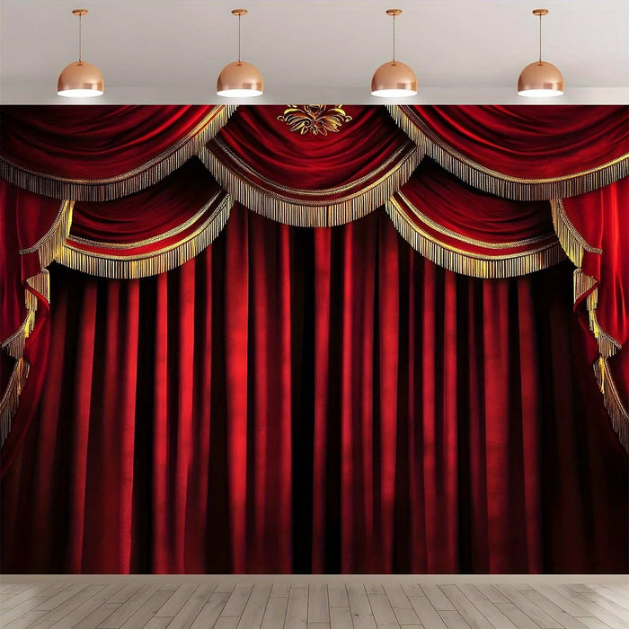 rideau scène rouge uni luxueux polyester clips événements anniversaires mariages baptêmes