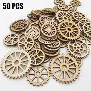 décoration murale engrenages bois brut pieces decoratives steampunk industriel vintage 50 pièces