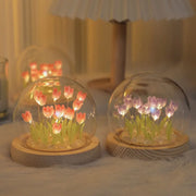 lampe tulipe fleur LED verre transparent bois clair chambre salon