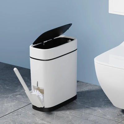 Poubelle salle de bain 14L noire avec porte-brosse intégré vue de face