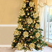 arbre noel decor boules dorées fleurs pailletées lumiere festive noel pvc