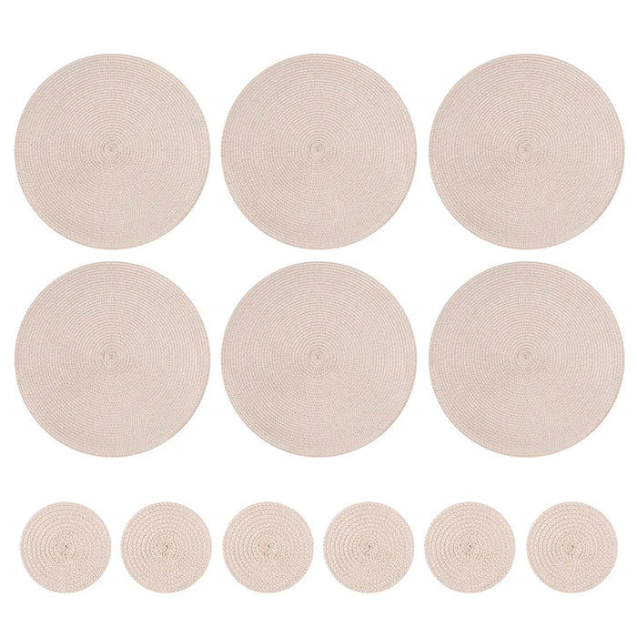 tapis table classique tissage rond marron clair respectueux environnement 34cm diamètre assiette fourchette couteau