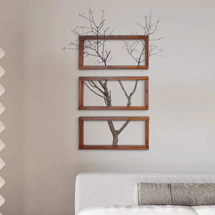 Art mural en bois flotté naturel avec cadre en bois massif, sculpture 3D texturée pour décoration murale rustique