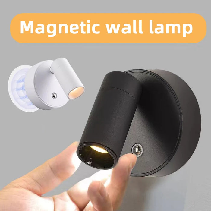 Lampe murale LED sans fil blanche avec interrupteur tactile sur fond neutre