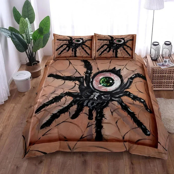 Housse de couette marron araignée 3D sur lit queen