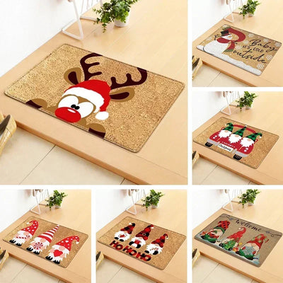 Paillasson de Noël avec motif élan gnomes sur fond coloré