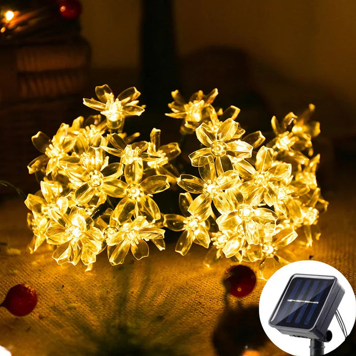 guirlande lumineuse solaire fleurs violet bleu moderne décoration extérieure imperméable piquet câble leds ambiance
