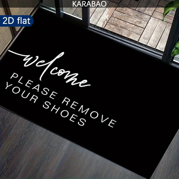 tapis moderne minimaliste noir blanc arbre vie bienvenue welcome remove shoes extérieur résistant rides