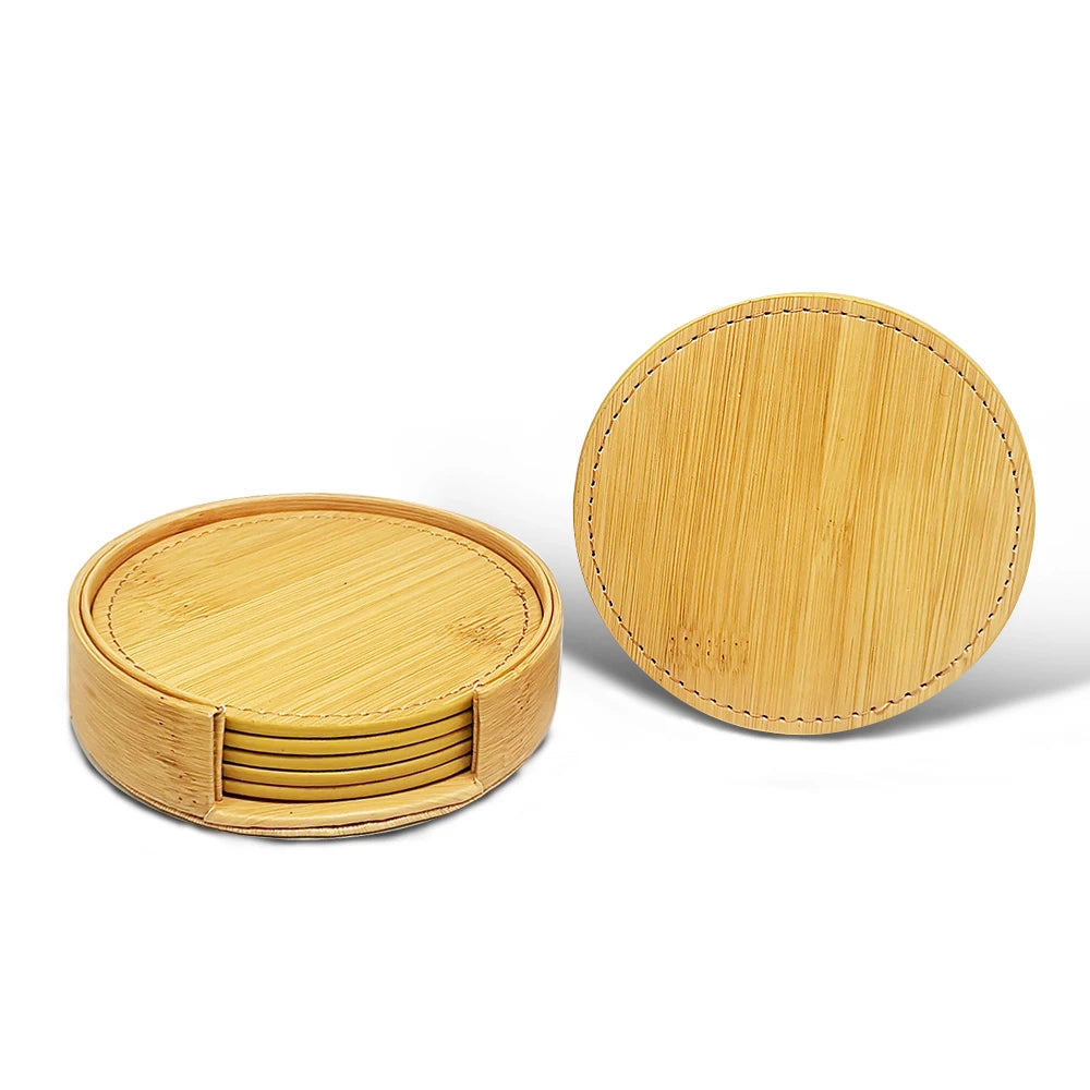 Ensemble de dessous de verre ronds en bambou, parfaits pour protéger vos meubles des marques et de l'humidité.
