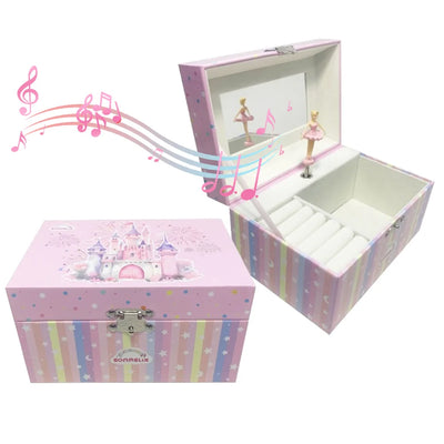 Boîte à bijoux musicale château rose avec ballerine