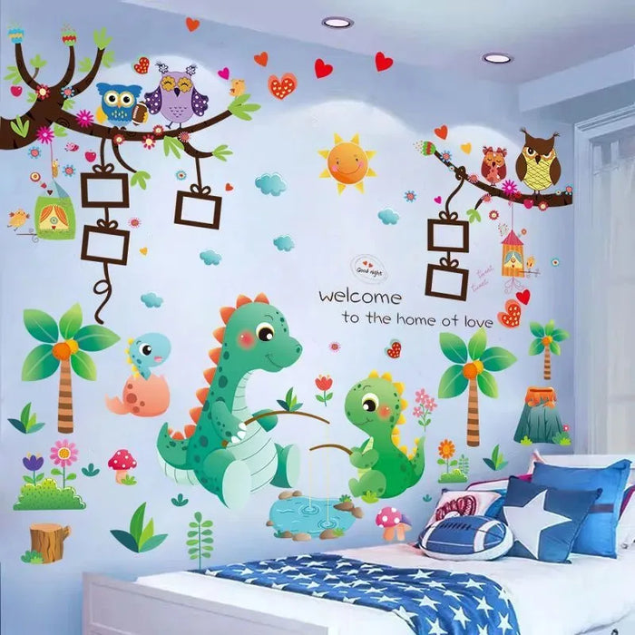 stickers muraux animaux cartoon multicolores enfants deco chambre salon adhésifs
