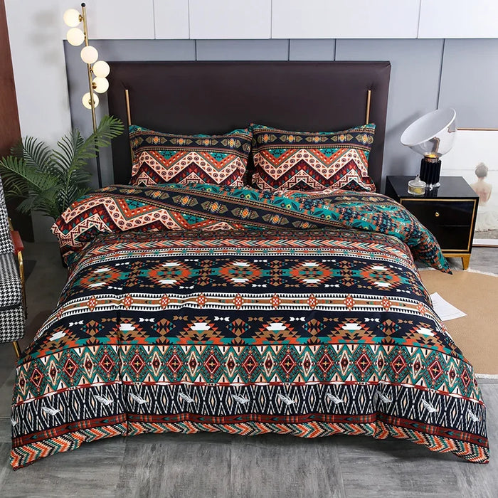 Parure de lit Boho rayée géométrique marron