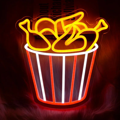 Enseigne au néon frites LED jaune dans tasse rouge et blanche - décoration murale cuisine
