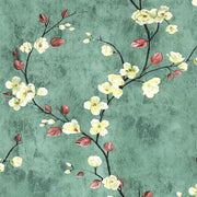 décoration murale papier peint floral vintage shabby chic vert fleurs cerisier texturé branches feuilles