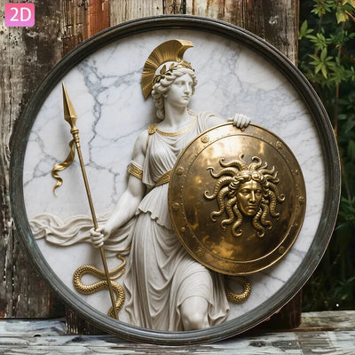 Panneau métallique vintage Athena Shield blanc 20x20cm décoration murale