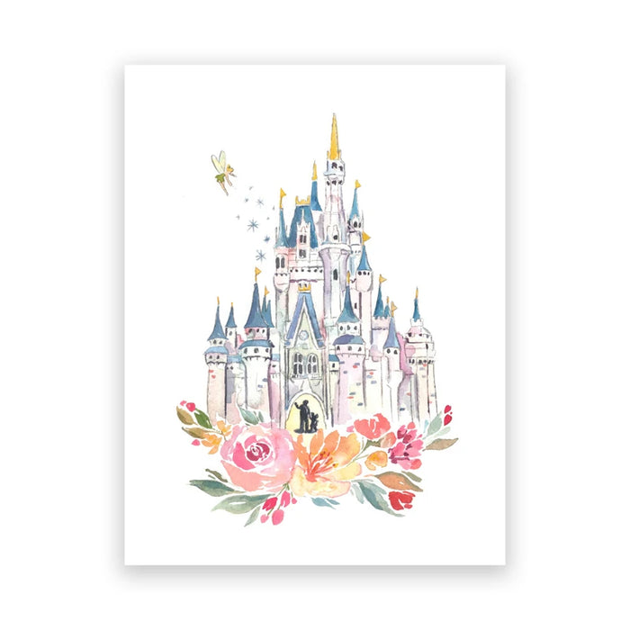 toile peinte château fleurs papillon aquarelle moderne décoration chambre filles