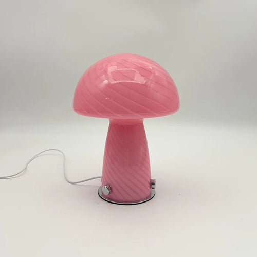 lampe led forme champignon rayées moderne rose jaune base plate interrupteur câble alimentation