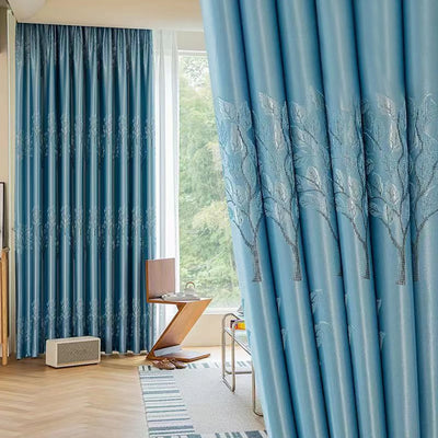 rideaux bleu ciel motifs végétaux transparents voilage opaques modernes