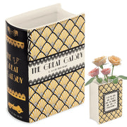 vase decoratif forme livre blanc or art deco geometrique vintage floral