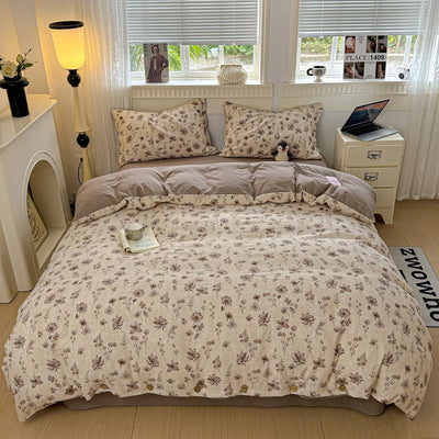 Parure de lit florale vintage housse couette blanche