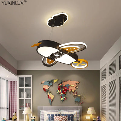Luminaire avion LED suspendu noir pour chambre d'enfant